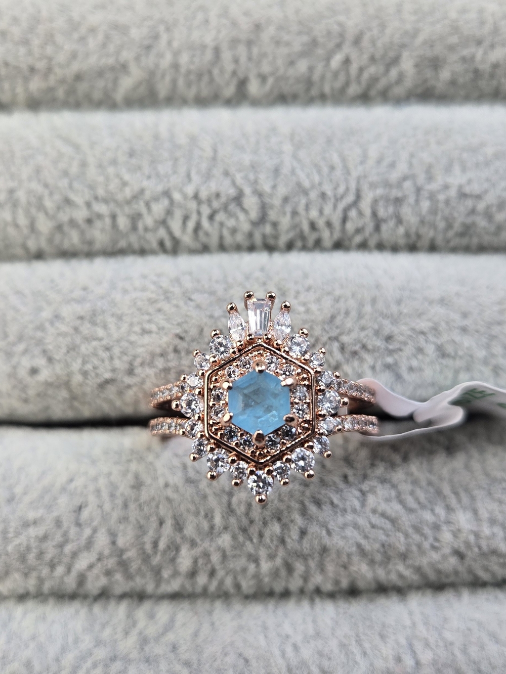 Size 8 Blue Topaz Rose Gold Plated Bomb Party Ring